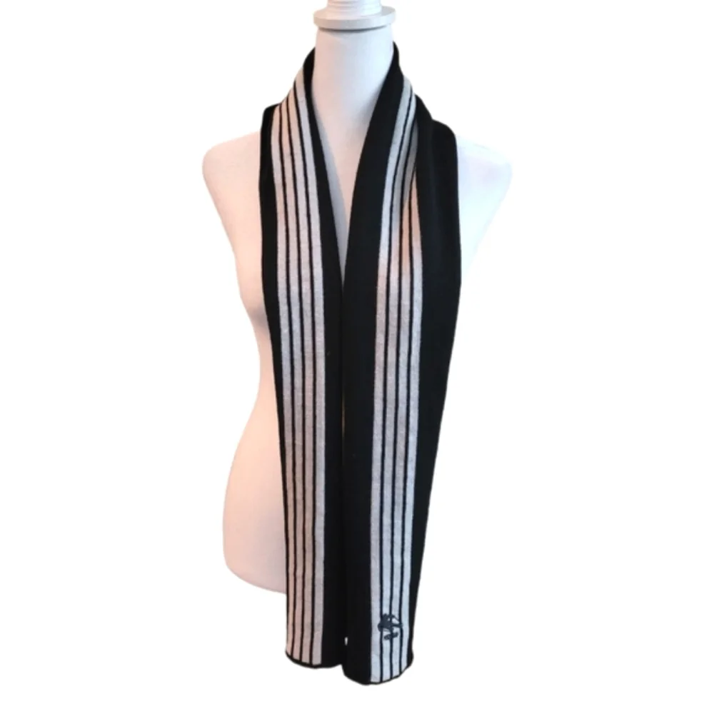 Black & White Striped Long Knit Ski Racing Winter Scarf